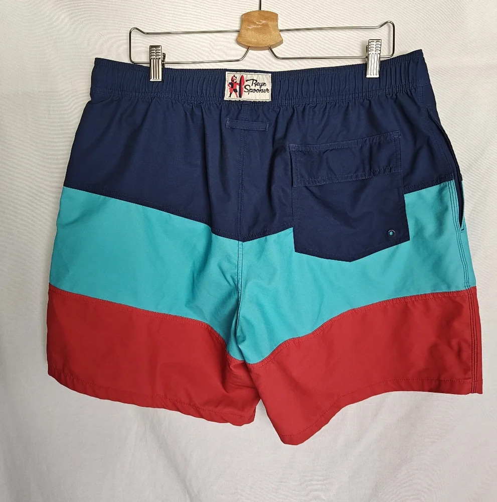 Reyn Spooner Swim Trunks Standard Blue Red Stripe Net Liner 6